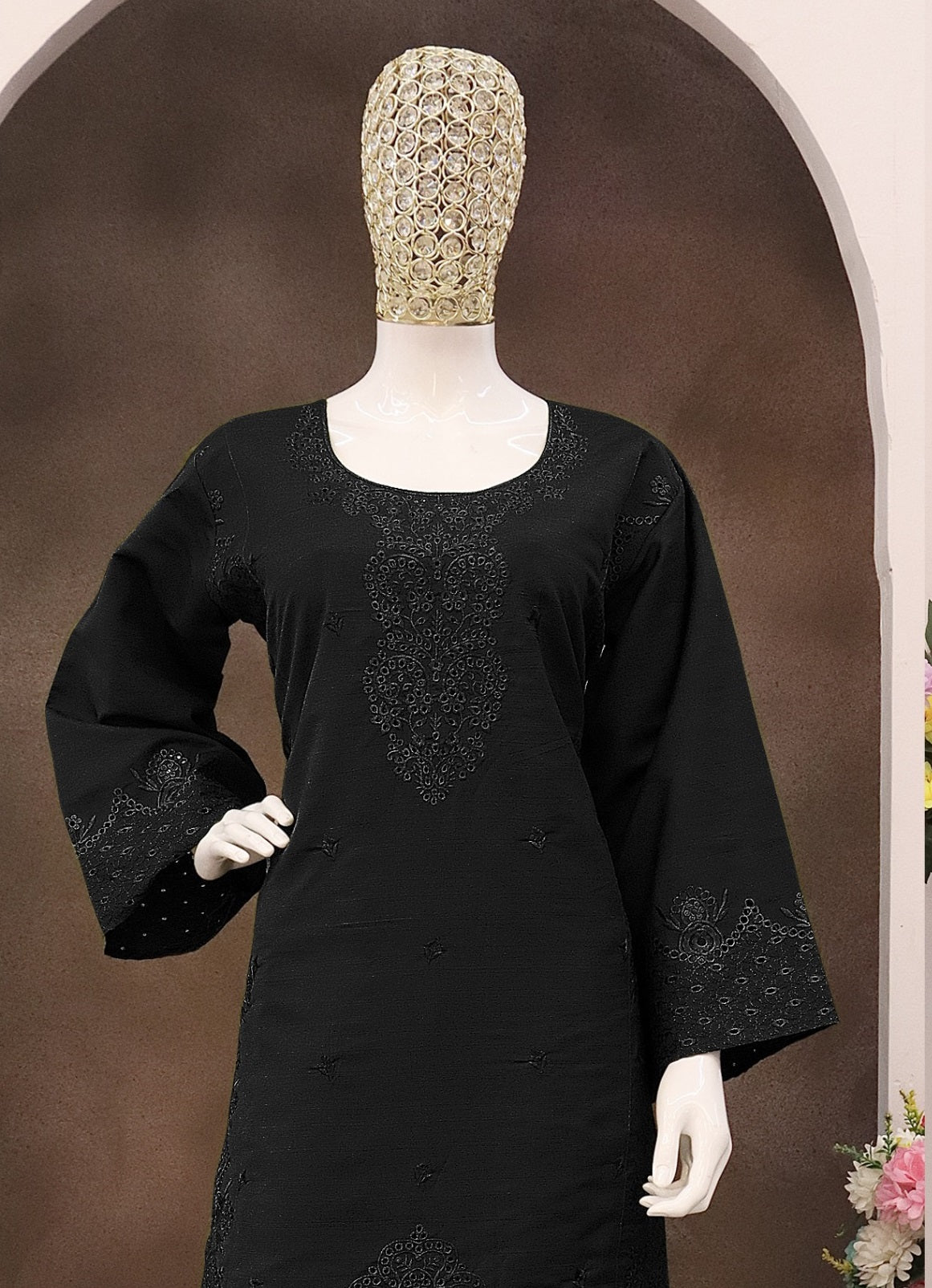 Anaita Black Embroidery And Thread Work Cotton Salwar Suit - Dista