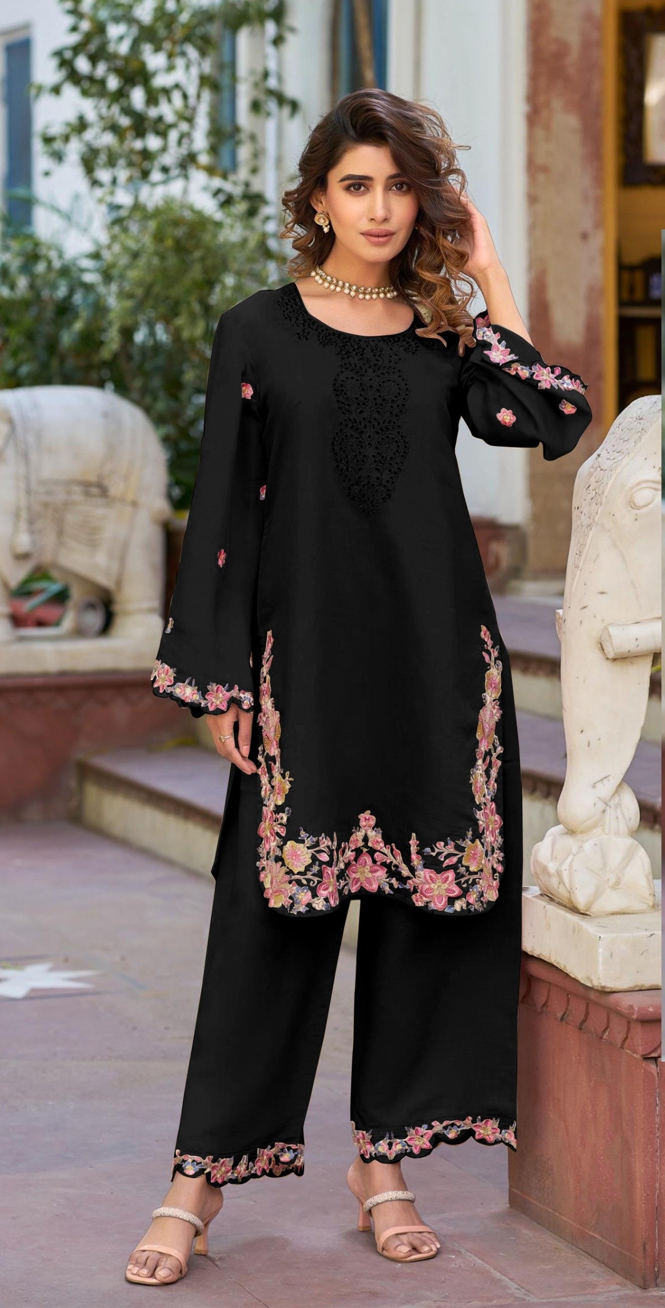 Anaita Black Embroidered And Viscose Thread Work Cotton Salwar Suit - Distacart