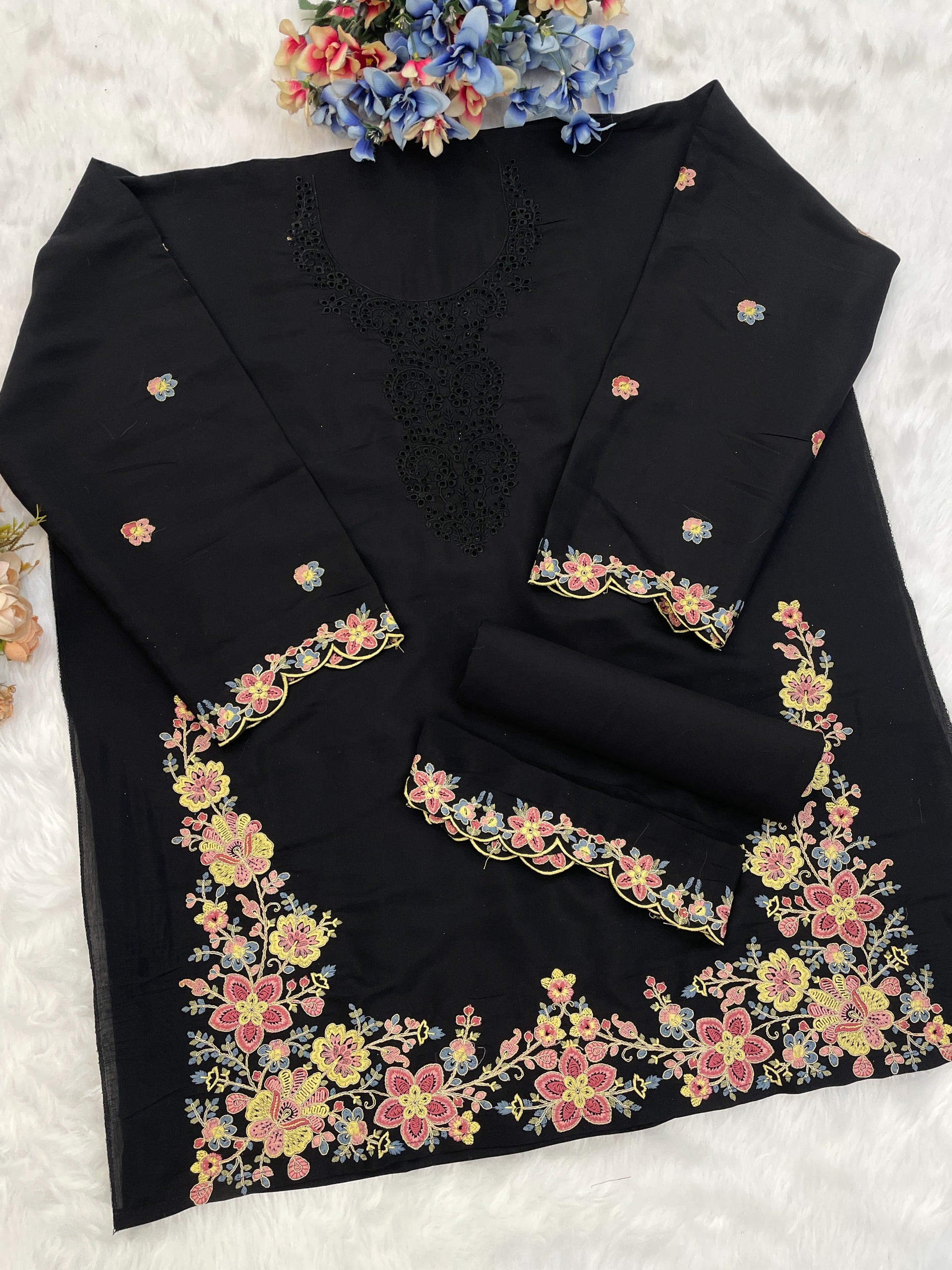 Anaita Black Embroidered And Viscose Thread Work Cotton Salwar Suit - Distacart