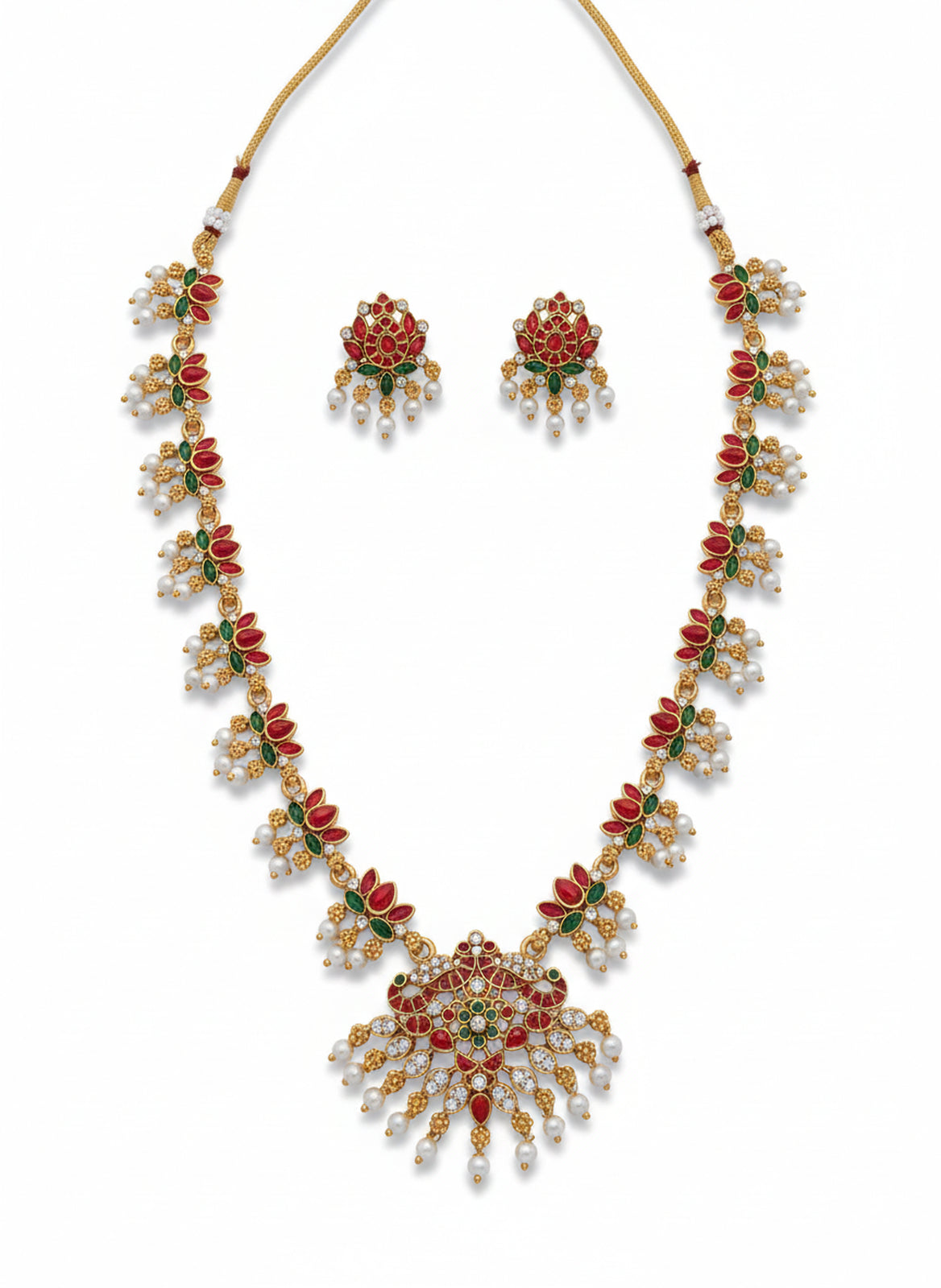 Jewel City Traditional Gold-Plated Red Green Pearl Necklace Set for Women | Ethnic Bridal Jewelry - Distacart