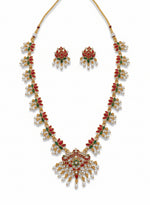 Thumbnail for Jewel City Traditional Gold-Plated Red Green Pearl Necklace Set for Women | Ethnic Bridal Jewelry - Distacart