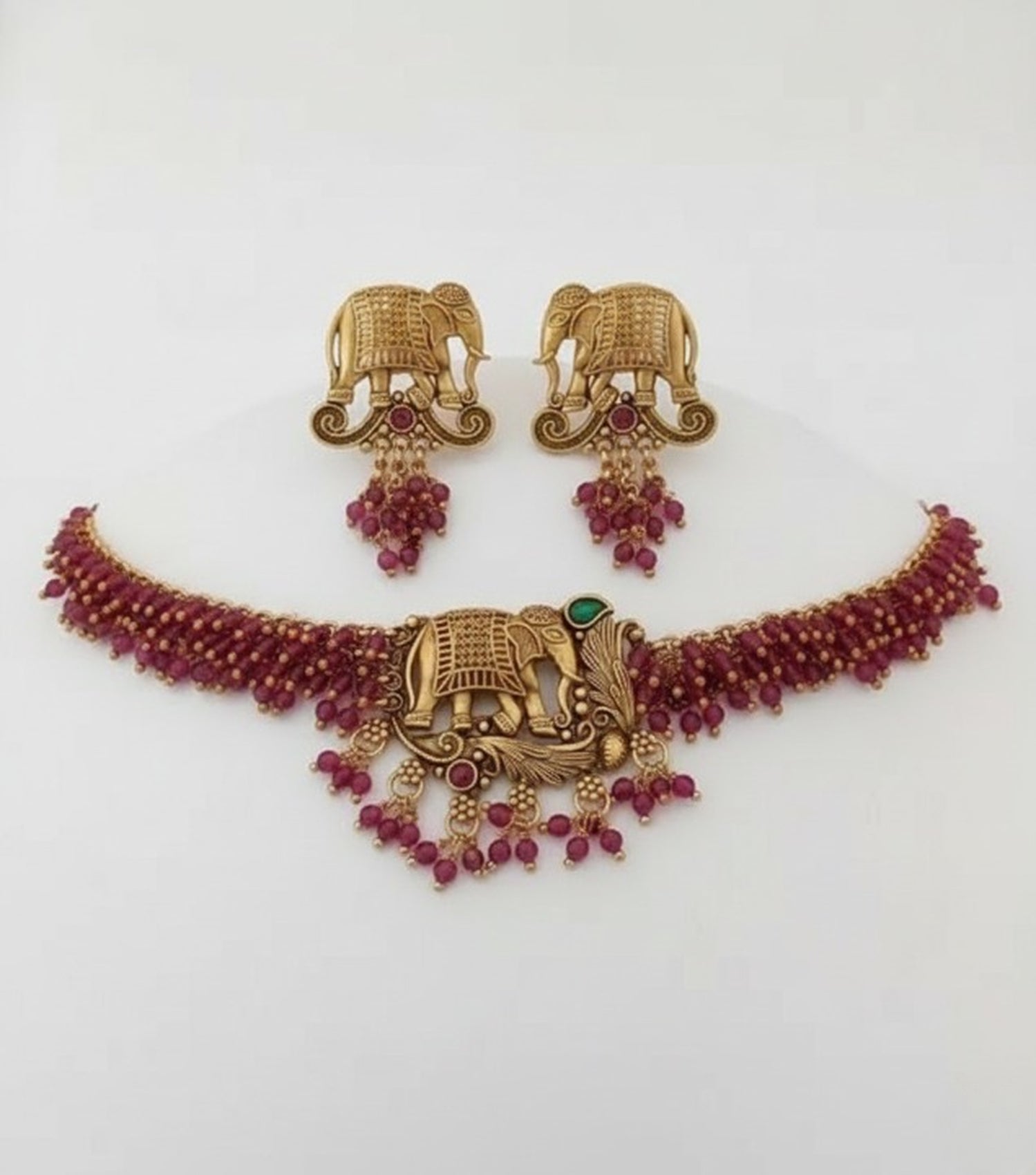 Jewel City Exquisite Handcrafted Elephant Motif Red Beaded Jewelry Set - Where Tradition Meets Elegance - Distacart