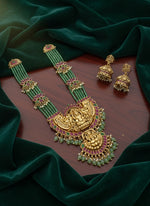 Thumbnail for Jewel City Traditional Lakshmi Temple Long Haram Necklace Set for Women | Gold-Plated Pearl, Ruby & Green Stone Bridal Jewellery - Distacart