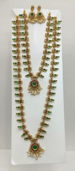 Thumbnail for Jewel City Traditional Gold-Plated Green Stone Long Haram Necklace Set for Women & Brides - Distacart