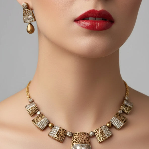 Jewel City Stunning Traditional Gold-Plated Choker Necklace Set - Distacart