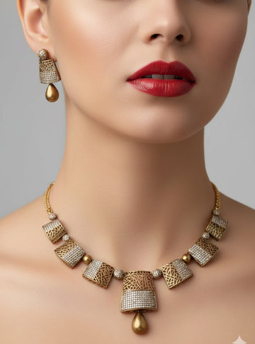 Jewel City Stunning Traditional Gold-Plated Choker Necklace Set - Distacart