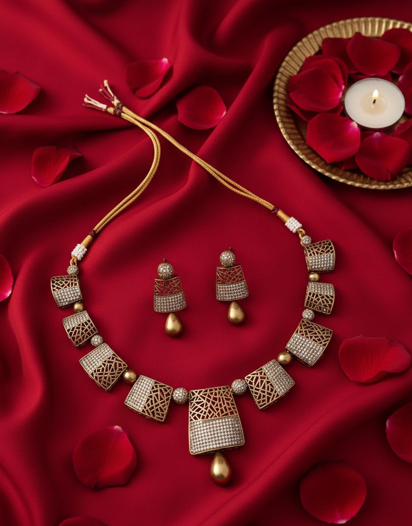 Jewel City Stunning Traditional Gold-Plated Choker Necklace Set - Distacart