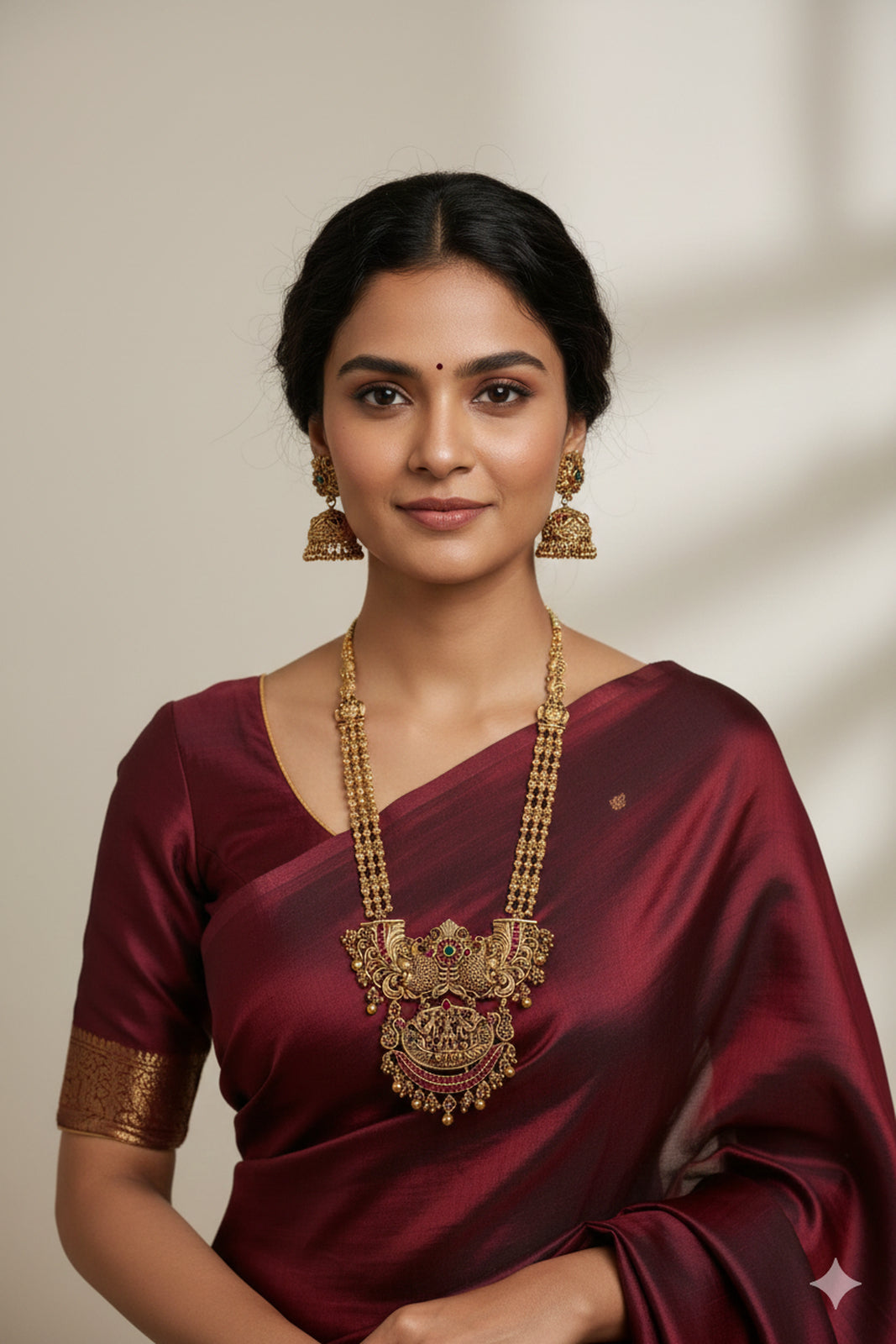 Jewel City Traditional Temple Lakshmi Long Necklace Set with Jhumka Earrings | Gold-Plated Bridal Jewellery - Distacart
