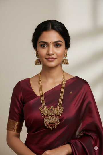 Jewel City Traditional Temple Lakshmi Long Necklace Set with Jhumka Earrings | Gold-Plated Bridal Jewellery - Distacart