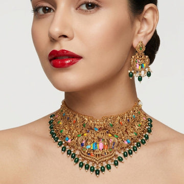 Jewel City Handcrafted Temple Jewellery: Intricate Gold-Plated Choker Set - Dista