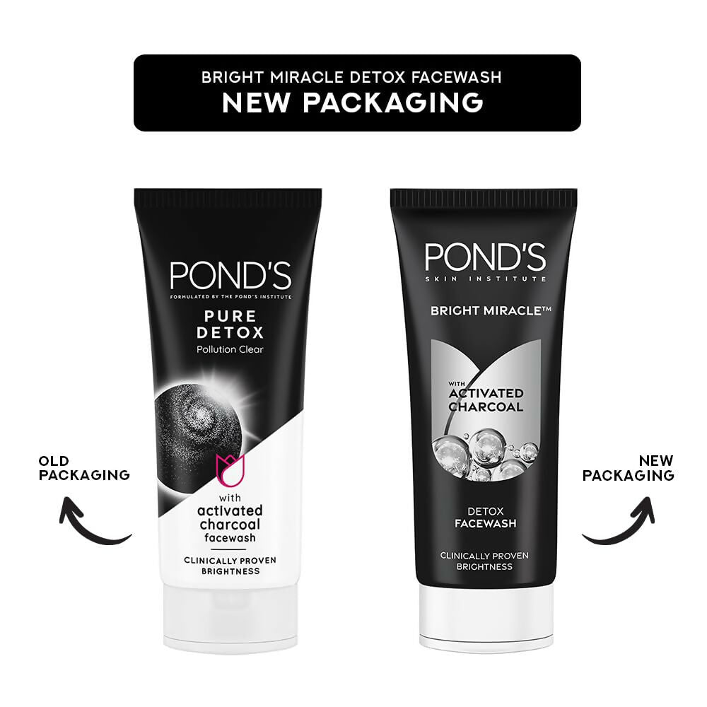 Ponds Bright Miracle Detox Facewash 10X Power of Activated Charcoal For Deep Cleaned Skin, Reveals Glow - Distacart
