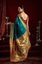 Thumbnail for Joban Fashion Teal Paithani Silk Blend Butti Saree