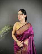 Thumbnail for Joban Fashion Wine Butti Woven Soft Lichi Silk Paithani Saree - Distacart