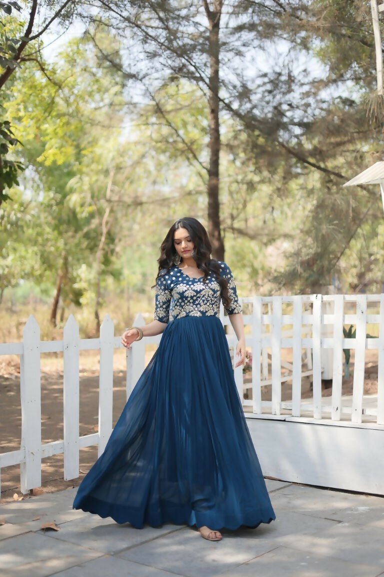 Aastha Fashion Women's Rama Faux Blooming Embroidery Zari Sequins-work Gown - Distacart