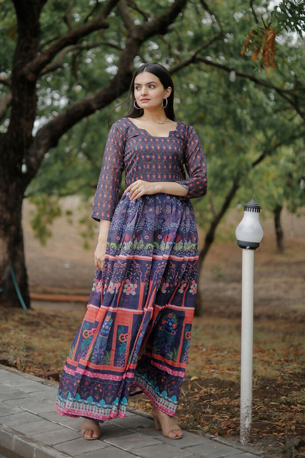Aastha Fashion Women's Multicolor Pure Chanderi Digital Printed Anarkali Dress - Distacart