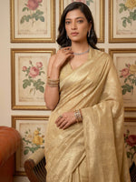 Thumbnail for Anaita Cream Woven Tissue Silk Saree With Blouse - Dista