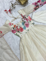 Thumbnail for Evanik Cream Soft Organza Silk With Floral Print Fully Flared Anarkali Pant With Dupatta Set