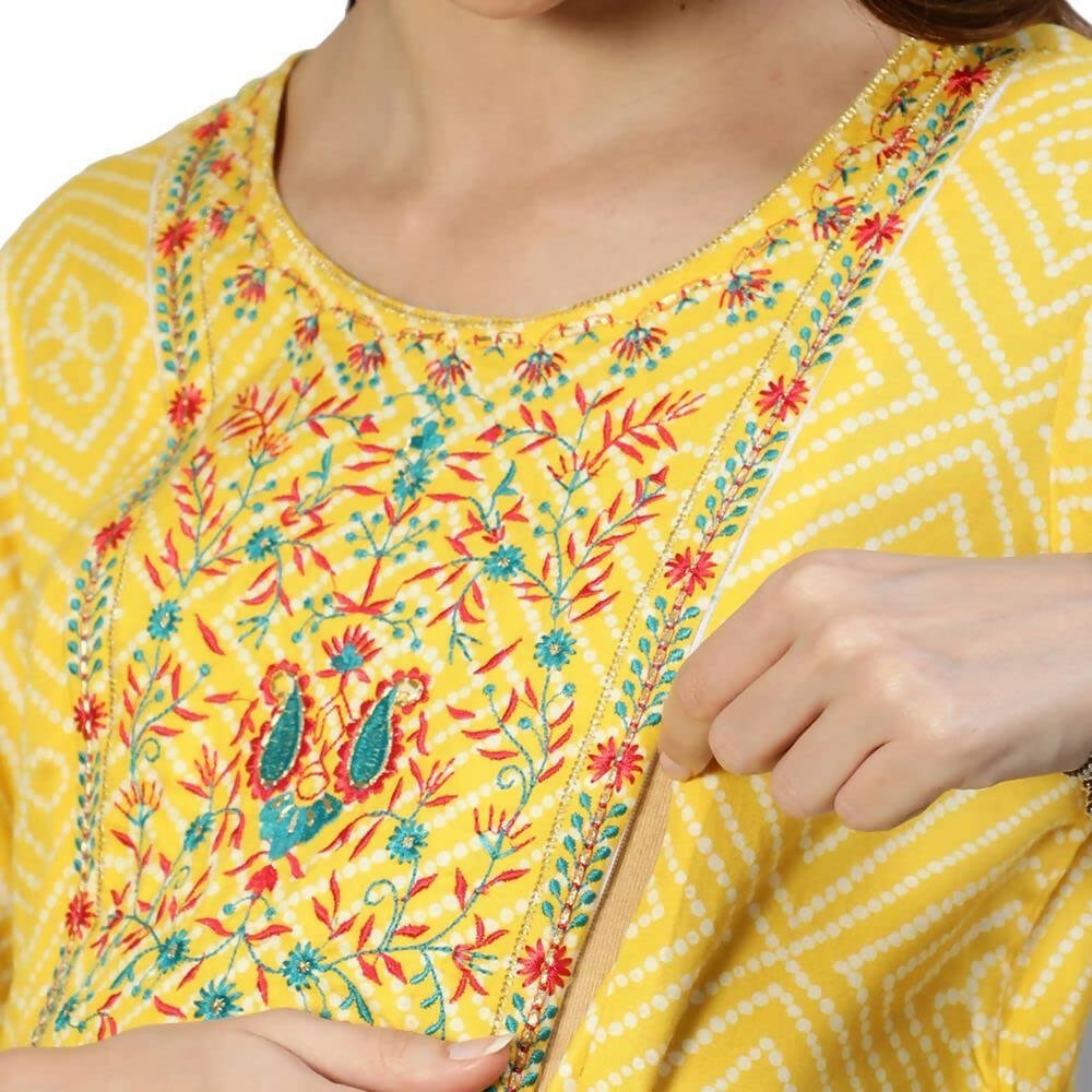 Anubhutee Women's Cotton Knee-Length Ethnic Motifs Maternity A-Line Midi Yellow Dress - Distacart