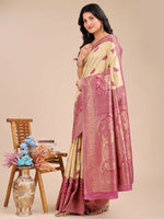 Thumbnail for Astita Banarasi Silk Cream & Magenta Saree