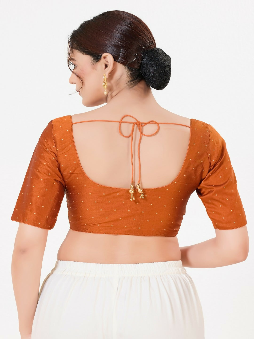 Joban Fashion Rust Taffeta Silk Elbow Sleeveless Front Open Blouse - Dista
