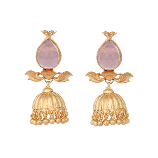 Nuyug 22K Gold Plated Rose Quartz Stone Studded Ethnic Jhumkas