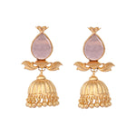 Thumbnail for Nuyug 22K Gold Plated Rose Quartz Stone Studded Ethnic Jhumkas