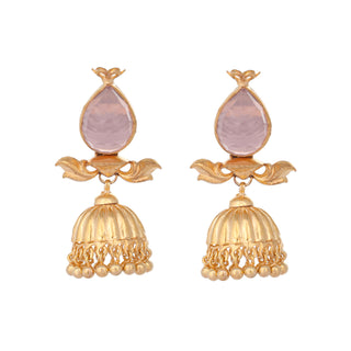 Nuyug 22K Gold Plated Rose Quartz Stone Studded Ethnic Jhumkas