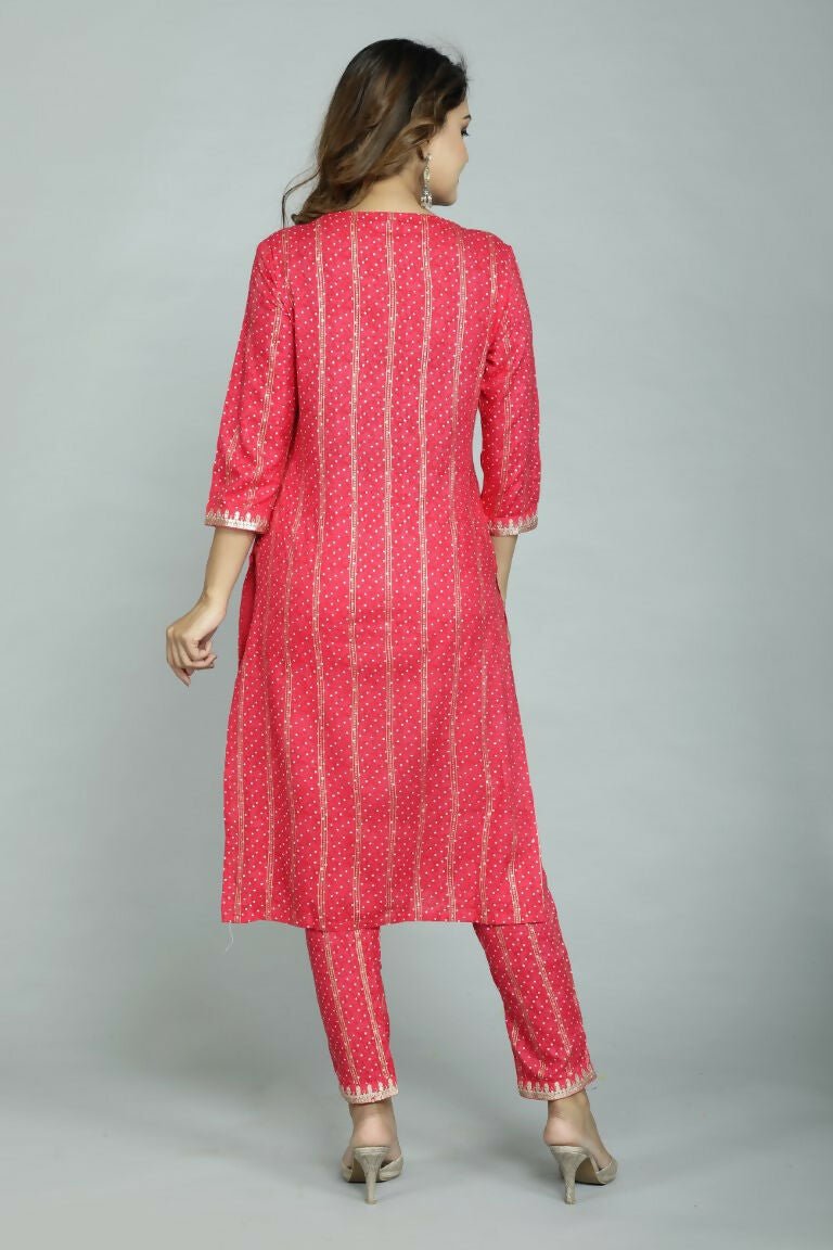 Alvano Beautiful Embroidery Print Straight Kurti with Pant and Dupatta set for Women and Girls Rayon - Distacart