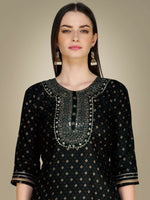 Thumbnail for Jyoti Fashion Women's Black Cotton Magic Slub Embroidery & Sequence work Kurta with Trouser & Dupatta - Distacart