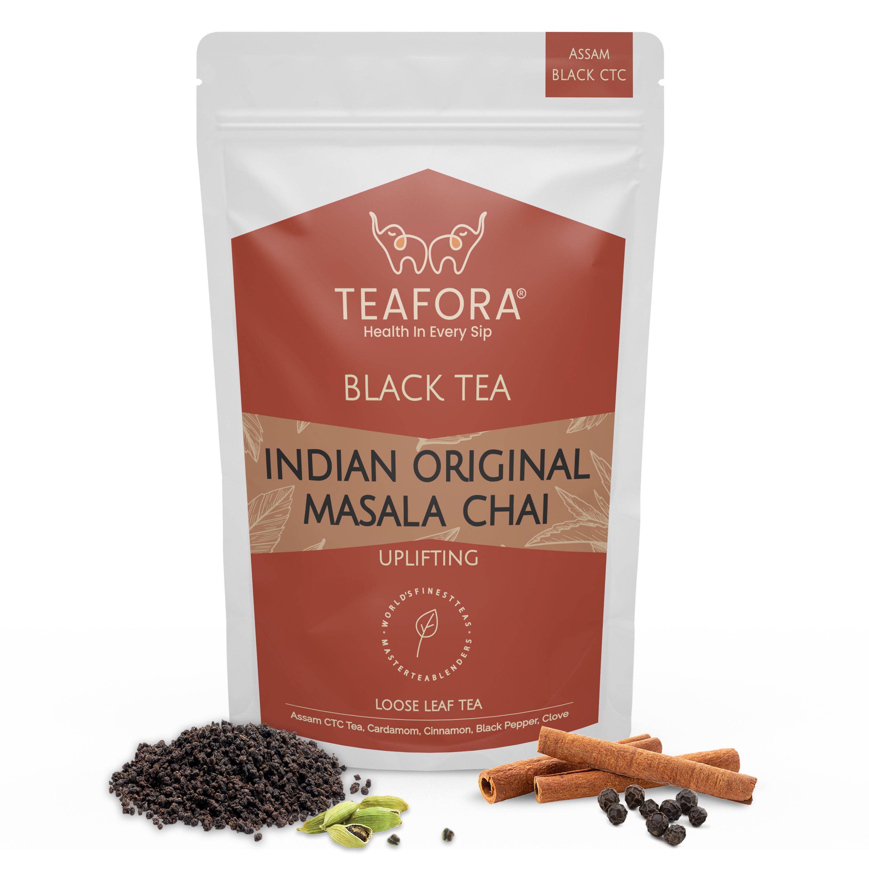 TEAFORA Indian Original Masala Chai Tea | Assam CTC Loose Black Tea | Blended with Cinnamon, Cardamom, Black Pepper & Cloves | 100% NATURAL INGREDIENTS - Dista