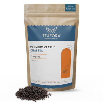TEAFORA Premium Classic Black Tea | Full Bodied, Strong Assam CTC Tea Blended with 15% Whole Black Tea Leaves| Rejuvenating Everyday Chai Tea - Dista