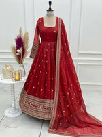 Thumbnail for The52 Women's Beautiful Embroidery Work Crunchy Silk Fabric Flared Anarkali and Dupatta Set - Distacart