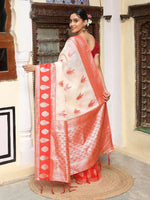 Thumbnail for Astita White & Red Linen Cotton Saree
