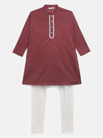 Thumbnail for Ahalyaa Boys Maroon Pure Cotton Digital Print Kids Kurta Churidar Set - Distacart