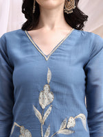 Thumbnail for Hand Embroidered & Painted Kurta With Pant, Blue - Hiral Fashion - Distacart