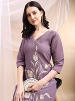 Thumbnail for Hand Embroidered & Painted Kurta With Pant, Lavender - Hiral Fashion - Distacart