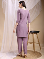 Thumbnail for Hand Embroidered & Painted Kurta With Pant, Lavender - Hiral Fashion - Distacart