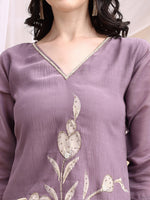 Thumbnail for Hand Embroidered & Painted Kurta With Pant, Lavender - Hiral Fashion - Distacart