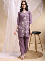 Thumbnail for Hand Embroidered & Painted Kurta With Pant, Lavender - Hiral Fashion - Distacart