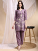Hand Embroidered & Painted Kurta With Pant, Lavender - Hiral Fashion - Distacart