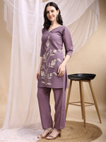 Thumbnail for Hand Embroidered & Painted Kurta With Pant, Lavender - Hiral Fashion - Distacart