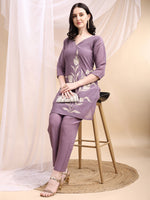 Thumbnail for Hand Embroidered & Painted Kurta With Pant, Lavender - Hiral Fashion - Distacart