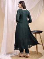 Thumbnail for Embroidered Anarkali Kurta With Pant & Embroidered Dupatta, Bottle-Green - Hiral Fashion - Distacart