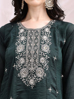 Thumbnail for Embroidered Anarkali Kurta With Pant & Embroidered Dupatta, Bottle-Green - Hiral Fashion - Distacart