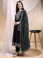 Thumbnail for Embroidered Anarkali Kurta With Pant & Embroidered Dupatta, Bottle-Green - Hiral Fashion - Distacart