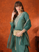 Thumbnail for Sequin Embroidered Kurta With Pant & Embroidered Organza Dupatta, Green - Hiral Fashion - Distacart