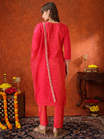 Thumbnail for Sequin Embroidered Kurta With Pant & Embroidered Organza Dupatta, Pink - Hiral Fashion - Distacart