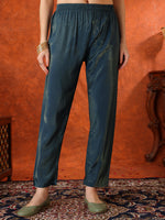 Thumbnail for Sequin Embroidered Kurta With Pant & Embroidered Organza Dupatta, Teal - Hiral Fashion - Distacart
