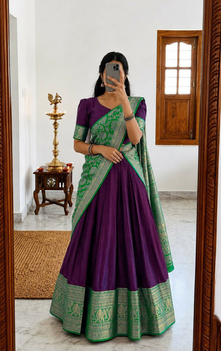 Teeya Creation Wine Traditional Lehenga Choli Set Featuring Intricate Purple and Gold Zari Detailing - Dista