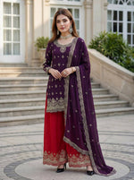 Thumbnail for Joban Fashion Purple Silk Embroidered Sharara Set - Distacart